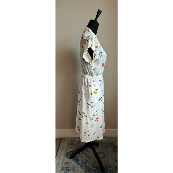 VINTAGE Women's Cut 60's/70's Cream Parrot Printed Short Sleeve Midi Dress SZ M - Picture 5 of 7
